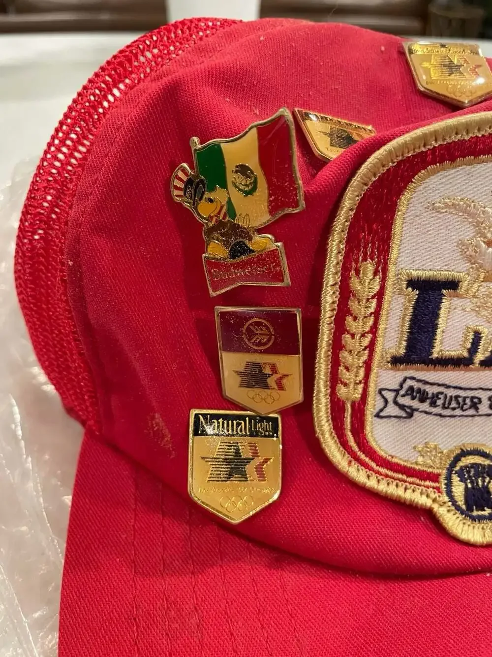 Vintage Anheuser-Busch LA Beer Patch Trucker Hat with Collectible Pins